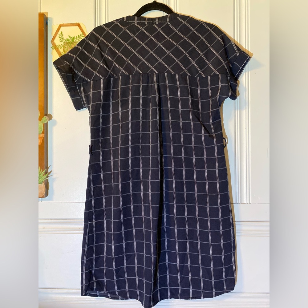 Monteau - Navy Plaid Button-Up Dress. Machine washable - Picture 6 of 7
